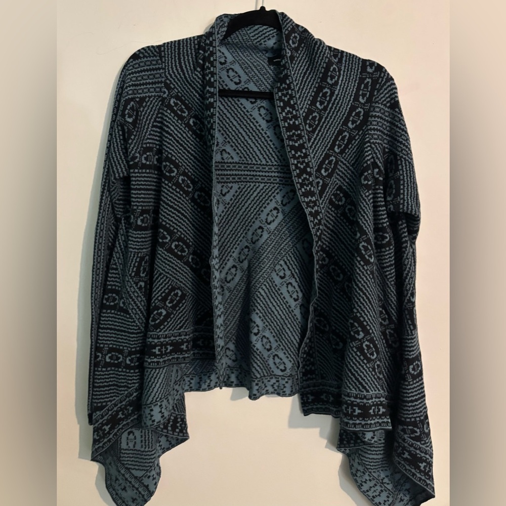 Wendy Bellissimo Womens Maternity Open Front Cardigan Geometric Print Sz S‎ Blue